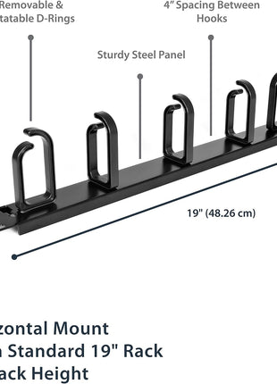 StarTech.com 19 inch Server Rack Cable Management Panel w/ D-Ring Hooks - 1U Horizontal or Vertical Wire and Cord Manager - Metal , TAA (CABLMANAGER2)