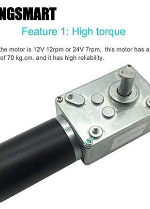 BRINGSMART 12V 12rpm DC Worm Gear Motor 70kg.cm High Torque Self-Locking Reversed Mini Turbine Geared Motor for DIY Robot Rotating Table Door Lock Curtain Machine (12V 12rpm)