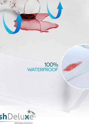 PlushDeluxe Bamboo Waterproof Mattress Protector, King Size, Ultra Soft | Breathable, Noiseless, Hypoallergenic, Washable, 76x80" Up to 18" Deep, Viscose Derived from Bamboo Mattress Cover, White