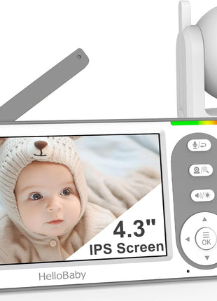 HelloBaby 4.3'' Video Baby Monitor with 30 Hours Battery, Remote Pan-Tilt-Zoom Baby Monitor No WiFi, Baby Monitor with Camera and Audio, Night Vision, ECO Mode, Two-way Talk, 8 Lullabies, 1000ft Range