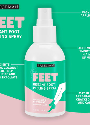 Freeman Flirty Feet Instant Foot Peeling Spray, Foot Mask, 4 fl oz | Foot peel mask for summer, moisturizing and smooth dry, cracked heels, remove dead skin quickly, cruelty-free and vegan