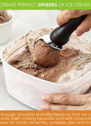 Spring Chef Heavy Duty Ice Cream Scoop with Comfortable Handle   Professional Ice Cream Scooper for Gelato, Sorbet, Cookie Dough, Melon, Frozen Yogurt   Dishwasher Safe Metal Kitchen Tool   Black