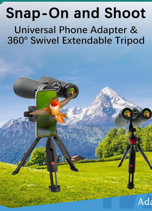 15x56 UHD Binoculars for Adults High Powered with Phone Adapter and Tripod, Super Powerful BAK4 Prism Waterproof Binoculars for Hunting Stargazing Bird Watching Hiking Safari Travel Sports