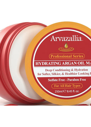 Arvazallia Hydrating Argan Oil Hair Mask and Deep Conditioner for Dry or Damaged Hair (8.45 oz Jar)