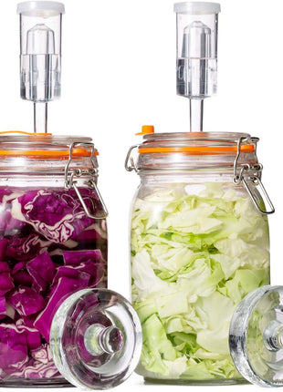 JILLMO 1.5L Wide Mouth Glass Fermentation Jar with Airlock & Weight, 2 Pack | Fermenting Kit for Making Sauerkraut, Kimchi, Pickles and Vegetables