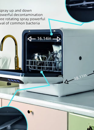 Dishwasher Tabletop dishwasher Portable Small fully automatic dishwasher with four wash modes plus drying and sterilizing modes Can be connected to the tap and filled manually