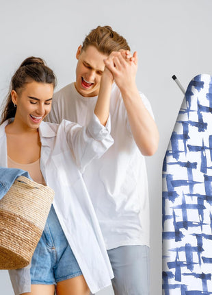 Ironing Board Cover and pad - 15 x 54 Thick Padding 4 Layers with 2" Elastic, Stain Resistant & Durable Scorch, 2 Buckles for Easy Installation in Laundry Room, Blue Brushstrokes (NO Board)