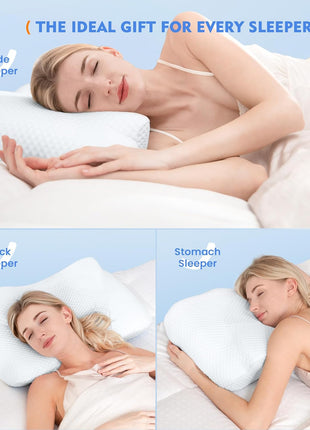Cervical Pillow for Neck Pain Relief, Hollow Design Odorless Memory Foam Pillows with Cooling Case, Adjustable Orthopedic Bed Pillow for Sleeping, Support for Side Back Sleepers