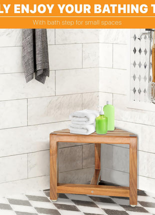 ENKEZI Shower Foot Rest 12 in - Shower Stool for Shaving Legs, Small Corner Bathroom Bench Suitable for Small Shower Spaces - Bath Seat, Spa Foot Rest Shaving Stool Corner