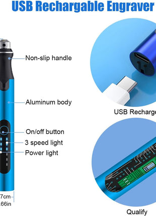 USB Engraving Pen with 47 bits,10Metal Business Card Blanks,Electric Engraver Machine Cordless Engraving Tools Engraved Jewelry Metal Resin Plastic Stone
