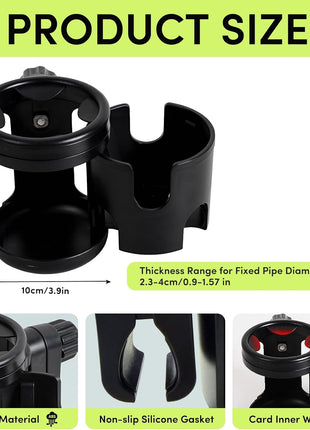 Cup Holder for Uppababy Vista V3, 2-in-1 360° Rotatable Cup Holder, Drink & Bottle Holder Compatible with Nuna, Mockingbird, Evenflo, Fits Bottles & Drink Cups, for Stroller, Wheelchair, Bike