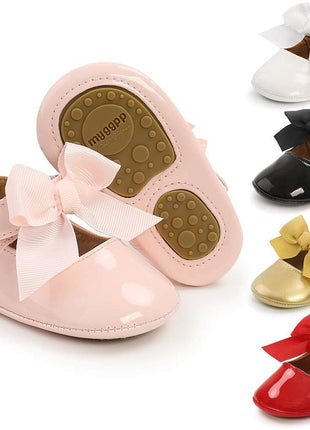 Meckior Infant Baby Girls Soft Sole Bowknot Princess Wedding Dress Mary Jane Flats Prewalker Newborn Light Baby Sneaker Shoes