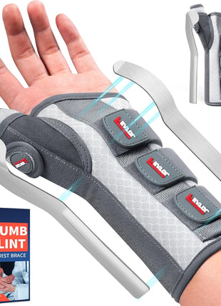 FEATOL Carpal Tunnel Wrist Brace Night Support, Thumb Spica Splint Right Hand for De Quervains Tenosynovitis, Tendonitis, Thumb Brace for Women Men, Black Blue, Small/Medium