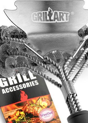 Grill Brush and Scraper Bristle Free – Safe BBQ Brush for Grill – 18'' Stainless Grill Grate Cleaner - Safe Grill Accessories for Porcelain/Weber Gas/Charcoal Grill – Gifts for Grill Wizard