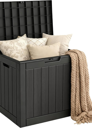 Mars Villa 31 Gallon Deck Box, Waterproof Weatherproof and UV Resistant Resin Storage Bin with Lockable Lid, for Outdoor Patio Furniture Cushions, Pool Supplies, Garden Tools, Black