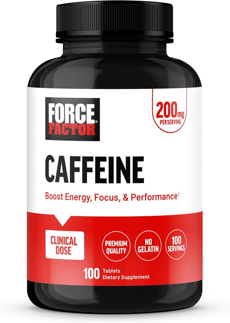 Force Factor Caffeine Pills 200mg, Boost Energy, Focus & Strength | Premium Quality Caffeine Tablets, Performance & Energy Support Supplement, 100 Tablets