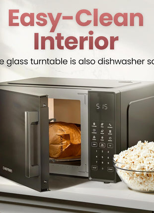 Chefman Countertop Microwave Oven 1.1 Cu. Ft., 1000 Watts with 10 Power Levels, 6 Cooking Presets with One-Touch Express Cook, Eco Mode, Child Safety Lock, & Mute Button - Black