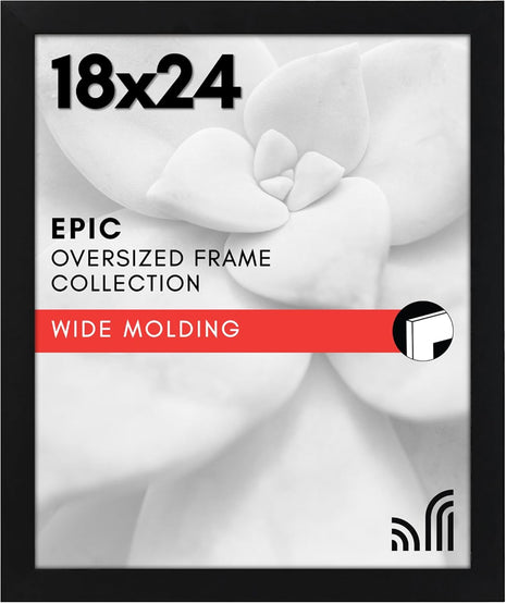 Americanflat 18x24 Poster Frame with Polished Plexiglass   Black Picture Frame   Wide Photo Frames Made of Engineered Wood for Vertical or Horizontal Wall Display   Epic Collection   Black