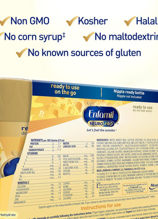 Enfamil NeuroPro Ready to Feed Baby Formula, Brain Building Duo DHA & MFGM, Exclusive Immune Supporting HuMO6 Blend, Enfamil Ready to Feed Infant Formula, 8 fl oz, 6 count, Total 24 bottles