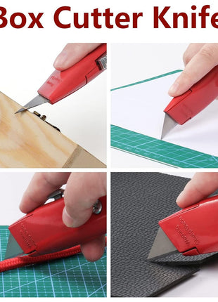 DIYSELF 2Pack Utility Knife Box Cutter Retractable Razor Blade Heavy Duty Box Cutters Knife PVC Pipe Cutter (Red)