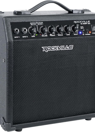 Rockville G-AMP 20W Guitar Amplifier Combo with Bluetooth, Delay, Dual Guitar Inputs, Clean/Overdrive, EQ Controls, Portable for Practice and Small Gigs