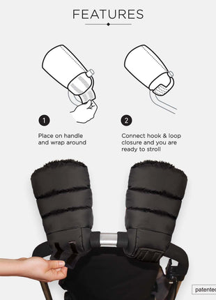 7AM Enfant Stroller Warmmuffs Gloves - Anti-Freeze Stroller Mittens for Handlebars, Water Repellent Hand Warmer Muff for Cold Weather, Plush Lined Stroller Warmmuffs | Winter Stroller Accessories