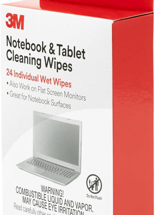 3M Notebook Screen Cleaning Wipes, 3.9 x 6.9 Inches (CL630), White, 24 individual wet wipes (Packaging may vary)
