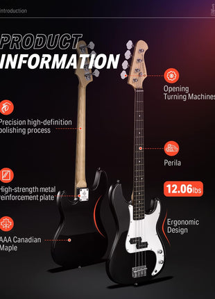 Donner Electric Bass 4 Strings Full-Size Guitar Kit PB-Style (Black) | Standard Bass Beginner Kit for Starter with Free Online Lesson Gig Bag Guitar Strap and Guitar Cable, DPB-510