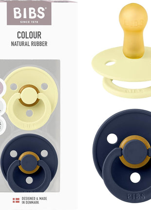 BIBS Pacifiers Colour Collection | Natural Rubber Baby Pacifier | Set of 2 BPA-Free Soothers | Made in Denmark | 0+ Months (Pack of 2) | Dusty Blue/Steel Blue