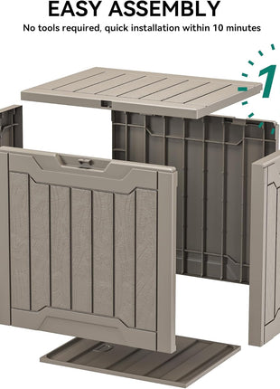 YITAHOME 31 Gallon Outdoor Storage Deck Box, Waterproof Resin Package Delivery and Storage Box with Lockable Lid for Patio Furniture Cushions, Pool Accessories, Garden Tools, Taupe
