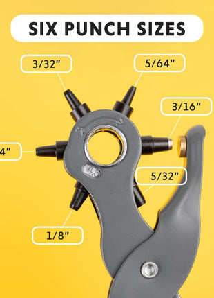 General Tools Leather Hole Punch Tool - 6 Multi-Hole Sizes for Leather, Rubber, & Plastic - Hobbies & Crafts 8.5 inches