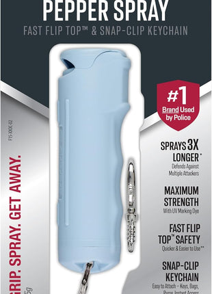 SABRE Pepper Spray - Fast Flip Top, Snap-Clip Keychain, Easy to Use & Carry, Maximum Police Strength OC Spray With UV Dye For Self Defense, 10 Second Spray Time, Finger Grip for Faster Aim,0.54 fl oz