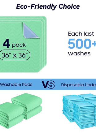 4 Pack 36" x 36" Extra Heavy Absorbency Washable Underpads Bed Pads | WaterProof Quick Drying Nursing Pads Incontinence, Reusable Washable Pee Pads for Dogs, Diaper Changing & Adults
