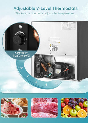 1.1 Cu.Ft Mini Freezer, Compact Countertop Freezer with Reversible Door and 7 Adjustable Temperature, Removable Wire Shelf for Dorm/Apartment/Office/RV, New Black