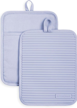 KitchenAid Ribbed Soft Silicone Pot Holder 2 Pack Set, Milkshake Tan, 7 inchx9 inch