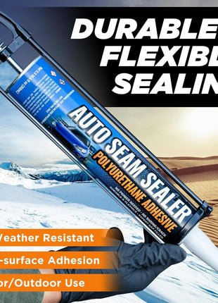[Black] Professional Automotive Seam Sealer, Paintable Quick-Set Polyurethane Auto Body Seam Sealer for Metal Surfaces of Cars, Trucks, Etc, Includes Gloves & Tip - Black RV Roof Sealant