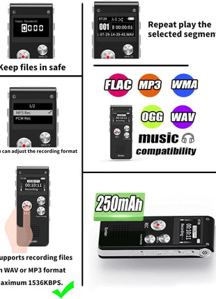 Digital Voice Recorder 16GB Voice Recorder with Playback for Lectures - USB Rechargeable Dictaphone Upgraded Small Tape Recorder Device