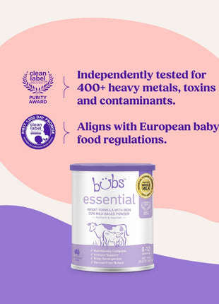 Bubs Essential Infant Formula, with Iron, Cow Milk-Based Powder, for Infants 0-12 Months, Made with Non-GMO Milk, 20 oz