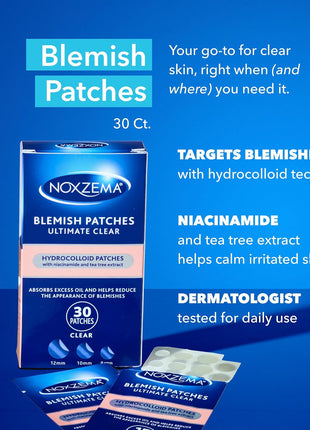Noxzema Hydrocolloid Pimple Patches with Niacinamide & Tea Tree Extract, Acne Treatment for Face Blemishes, Absorbs Oil & Reduces Breakouts, Dermatologist Tested, 30 Count