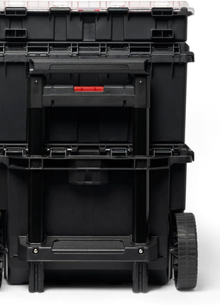 Keter Stack-n-Roll Modular Tools Organizer for Garage Storage and DIY, 3 Piece Resin Rolling Tool Box System for Small Parts, Black