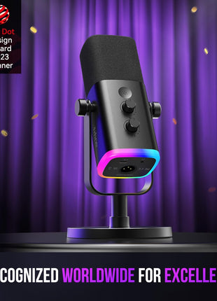 FIFINE AmpliGame AM8 USB/XLR Dynamic Microphone for Gaming Streaming | Podcast Mic with RGB Light, Mute Button, Headphones Jack, Desktop Stand, for Vocal Recording Singing YouTube