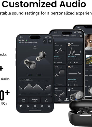 TOZO A1 Wireless Earbuds Bluetooth 5.3 Light Weight in Ear Headphones | IPX5 Waterproof, 2 Mics for AI Calls, Immersive Premium Sound Bass Ear buds with Charging Case, 32 Presets EQ via TOZO App