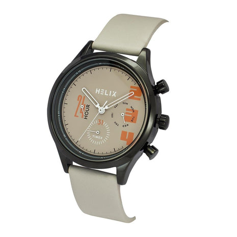 Helix by Timex Analog Watch for Man with Beige Round Dial & Beige Leather Strap Band Water Resistant Men's Wrist Watches - TW003HG30