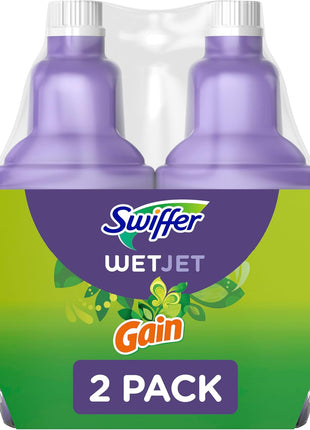 Swiffer WetJet Multi Purpose and Hardwood Liquid Floor Cleaner Solution Refill, with Gain Scent, 42.2 fl oz each, (Pack of 2)