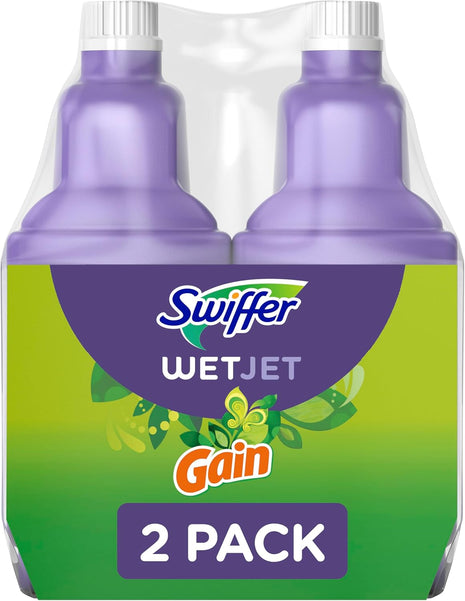 Swiffer WetJet Multi Purpose and Hardwood Liquid Floor Cleaner Solution Refill, with Gain Scent, 42.2 fl oz each, (Pack of 2)