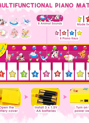Floor Piano Mat, Toddler Girl Toys Musical Mat, 1 2 3 Year Old Girl Gifts | Keyboard Floor Playmat, 39.5" Electronic Music Animal Sound Touch Play Blanket, Dancing Mat