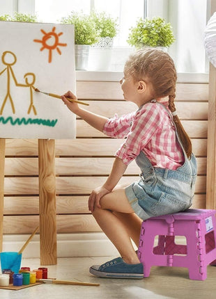 Dyforce Kids Step Stool 9 Inch, 300lbs Folding Step Stool for Toddler | Step stool Pink,Anti-slip Heavy Duty Stool with Handle, Lightweight Foldable Foot Stool for Bathroom Kitchen Bedroom Outdoor