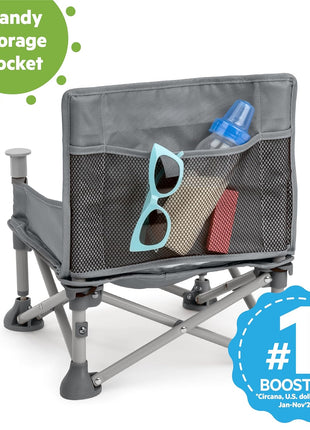 Bright Starts Pop 'N Sit Portable Booster, Indoor/Outdoor Use, Floor Seat with Feeding Tray, Grey, 6 Mos - 3 Yrs