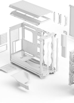 Fractal Design Meshify 3 XL White Tempered Glass Clear Tint - High Airflow PC Gaming Case - Mesh Front Panel - Three ARGB Momentum 14 Gen 2 Fans Included - Spacious Interior - GPU up to 512mm