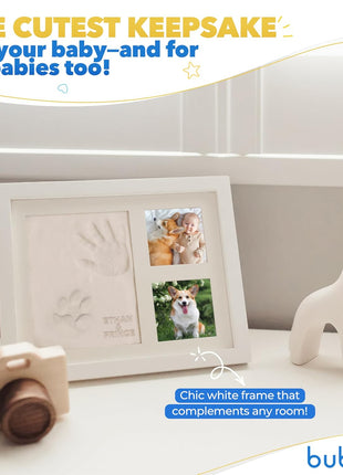 Baby Hand & Footprint Kit, Clay Handprint Keepsake Frame, Newborn Nursery Picture Frames, Hand Print Mold Kit, Personalized New Mom Gifts for Baby Shower & Registry (Fresh White)